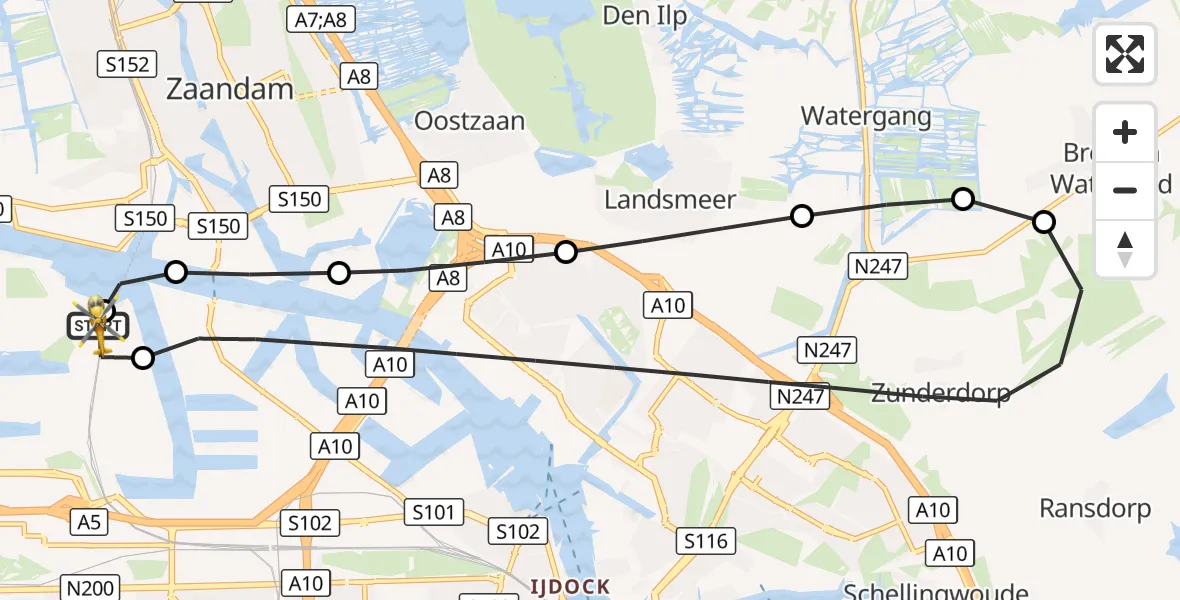 Vluchtroute Traumahelikopter Amsterdam Heliport - Amsterdam Heliport, 04 oktober 2026, 09:39