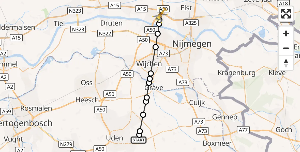 Vluchtroute Traumahelikopter Vliegbasis Volkel - Herveld, 04 oktober 2026, 10:08