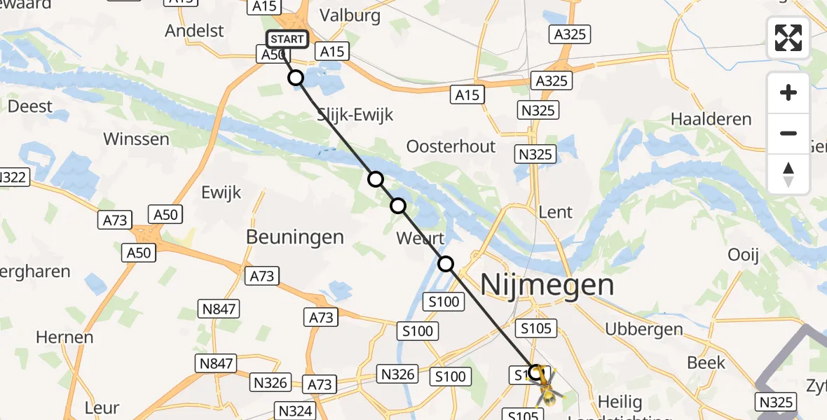 Vluchtroute Traumahelikopter Herveld - Radboud University Medical Center Heliport, 04 oktober 2026, 10:38