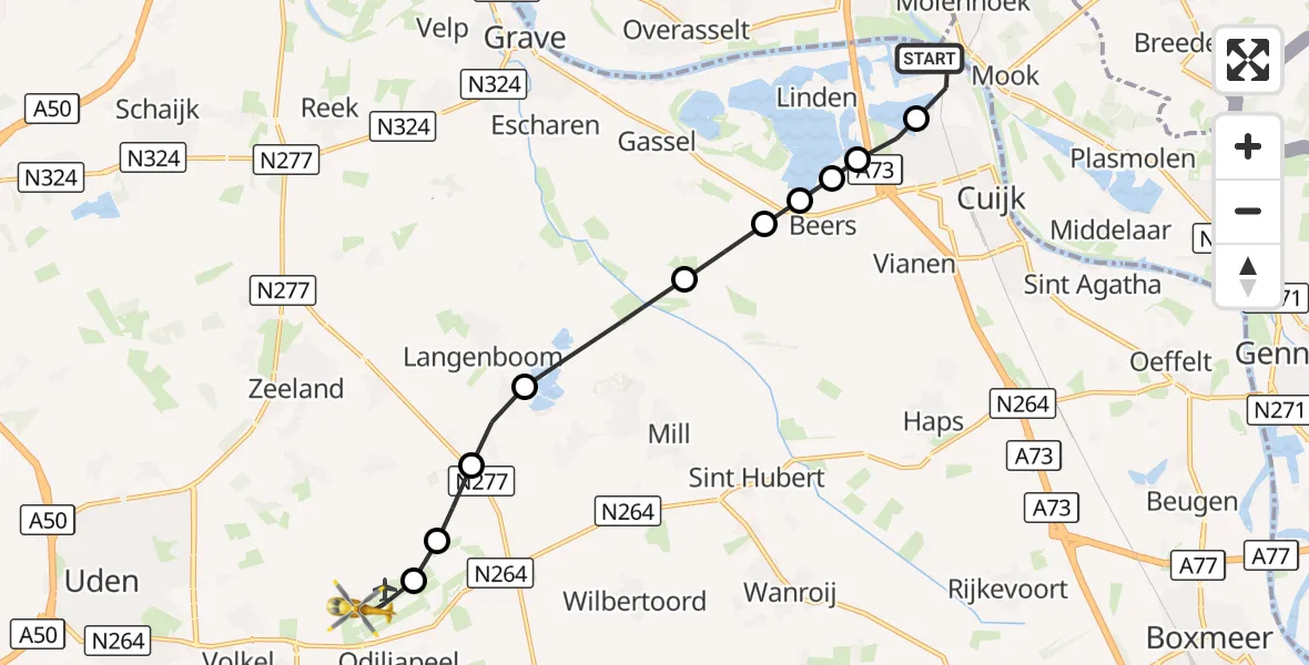 Vluchtroute Traumahelikopter Katwijk NB - Vliegbasis Volkel, 04 oktober 2026, 11:11