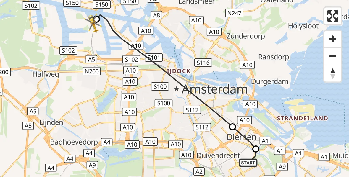 Vluchtroute Traumahelikopter Amsterdam - Amsterdam Heliport, 04 oktober 2026, 11:22