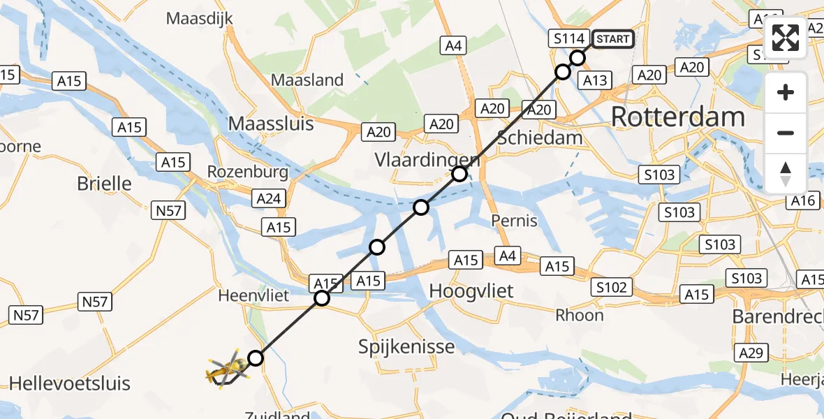 Vluchtroute Traumahelikopter Rotterdam The Hague Airport - Abbenbroek, 04 oktober 2026, 12:24