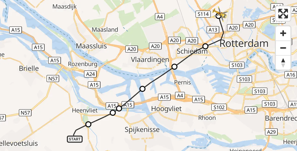 Vluchtroute Traumahelikopter Abbenbroek - Rotterdam The Hague Airport, 04 oktober 2026, 12:54