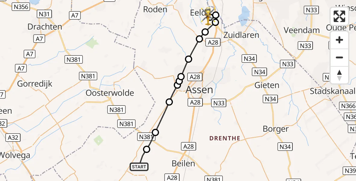 Vluchtroute Traumahelikopter Dwingeloo - Groningen Airport Eelde, 04 oktober 2026, 13:04