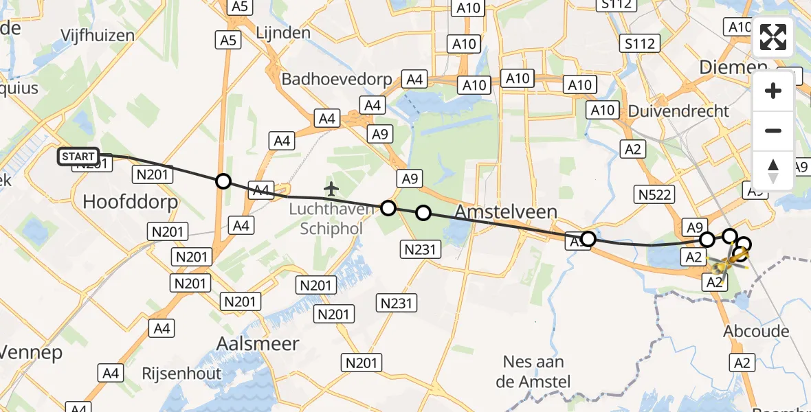 Vluchtroute Traumahelikopter Hoofddorp - Amsterdam UMC Helipad, 04 oktober 2026, 14:28