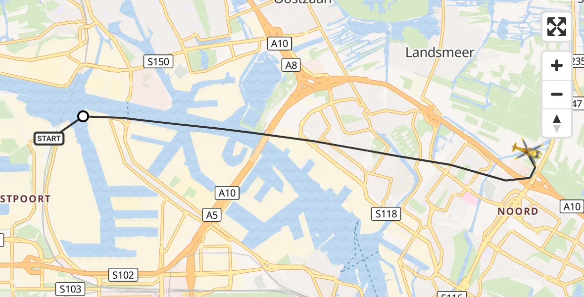 Vluchtroute Traumahelikopter Amsterdam Heliport - Landsmeer, 04 oktober 2026, 16:20
