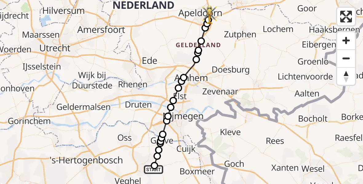 Vluchtroute Traumahelikopter Vliegbasis Volkel - Apeldoorn, 04 oktober 2026, 16:52