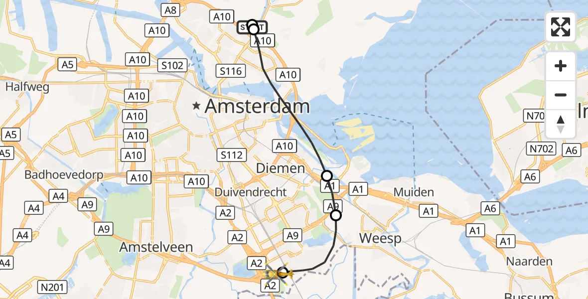 Vluchtroute Traumahelikopter Amsterdam - Amsterdam UMC Helipad, 04 oktober 2026, 16:52