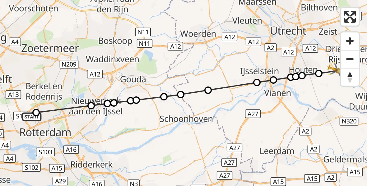 Vluchtroute Traumahelikopter Rotterdam The Hague Airport - Werkhoven, 04 oktober 2026, 17:01