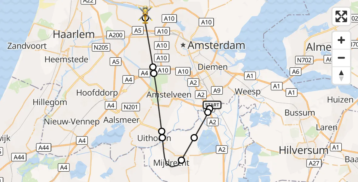 Vluchtroute Traumahelikopter Amsterdam UMC Helipad - Amsterdam Heliport, 04 oktober 2026, 17:11