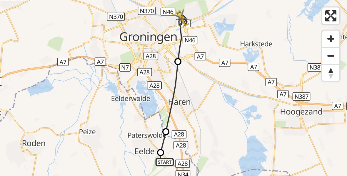 Vluchtroute Traumahelikopter Groningen Airport Eelde - Groningen, 04 oktober 2026, 17:14