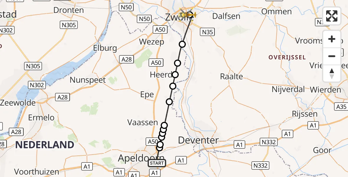 Vluchtroute Traumahelikopter Apeldoorn - Isala Hospital Zwolle Heliport, 04 oktober 2026, 17:28