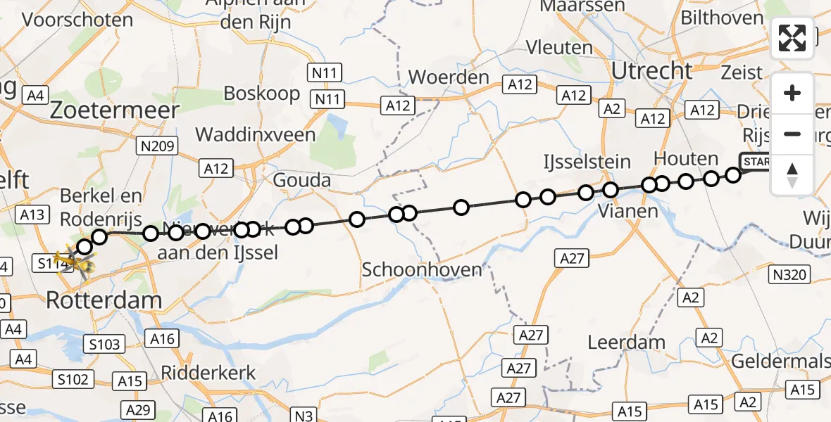 Vluchtroute Traumahelikopter Werkhoven - Rotterdam The Hague Airport, 04 oktober 2026, 17:32