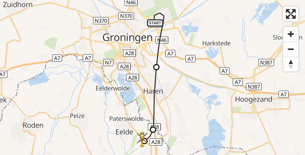 Vluchtroute Traumahelikopter Groningen - Groningen Airport Eelde, 04 oktober 2026, 17:47