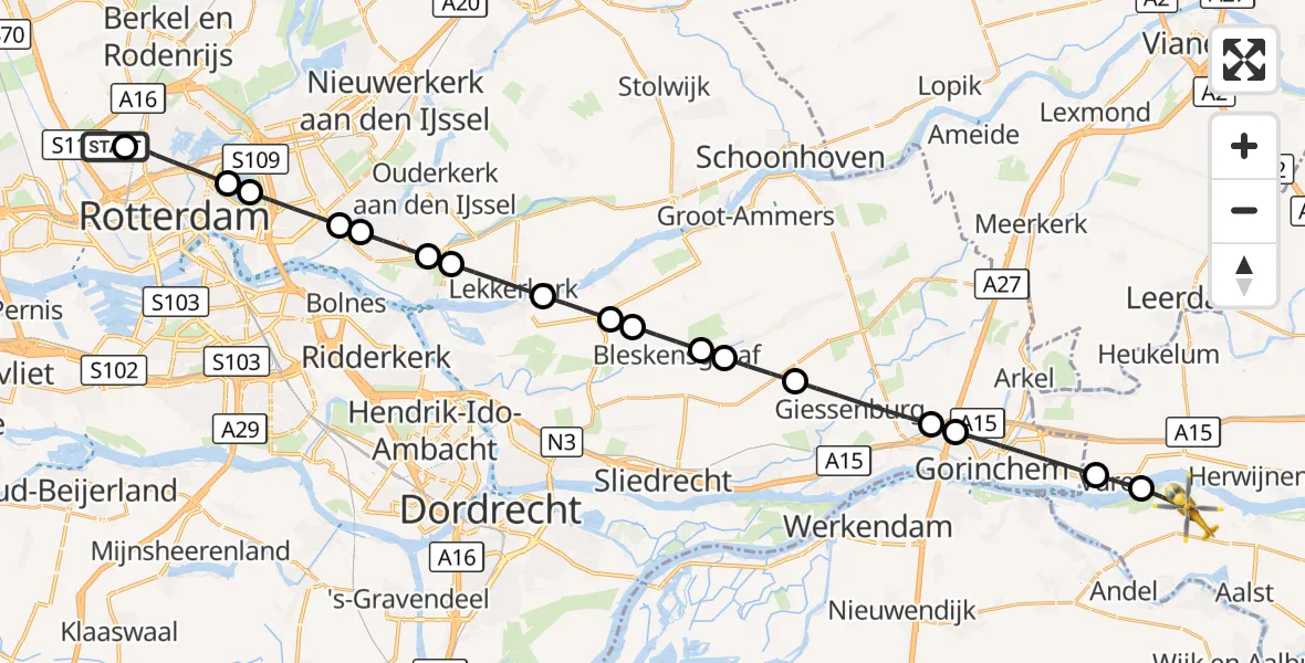 Vluchtroute Traumahelikopter Rotterdam The Hague Airport - Brakel, 04 oktober 2026, 18:09