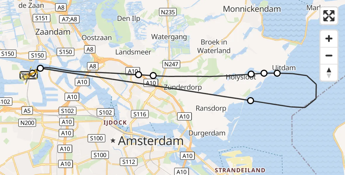 Vluchtroute Traumahelikopter Amsterdam Heliport - Amsterdam Heliport, 04 oktober 2026, 18:38