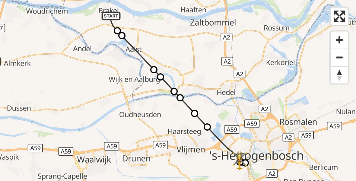 Vluchtroute Traumahelikopter Brakel - 's-Hertogenbosch, 04 oktober 2026, 18:57