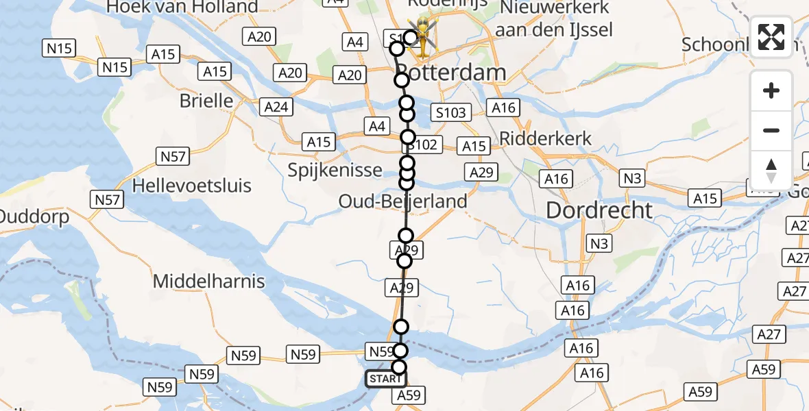 Vluchtroute Traumahelikopter Heijningen - Rotterdam The Hague Airport, 04 oktober 2026, 20:48