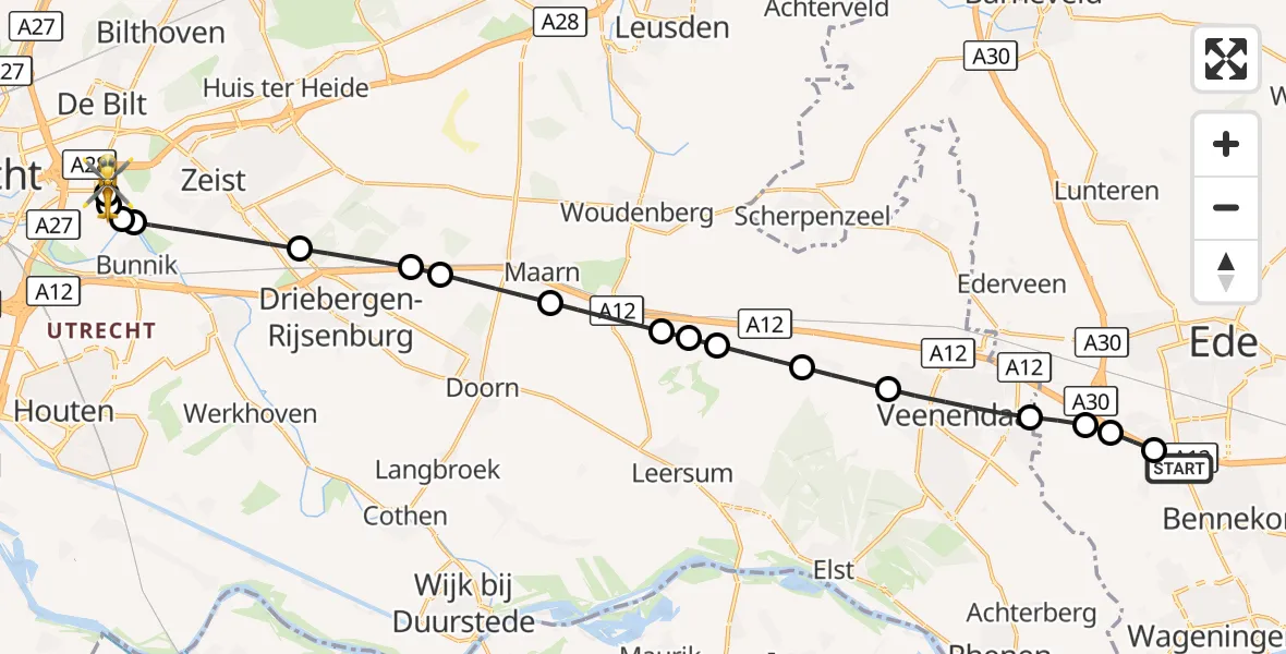 Vluchtroute Traumahelikopter Bennekom - Universitair Medisch Centrum Utrecht, 05 oktober 2026, 03:07