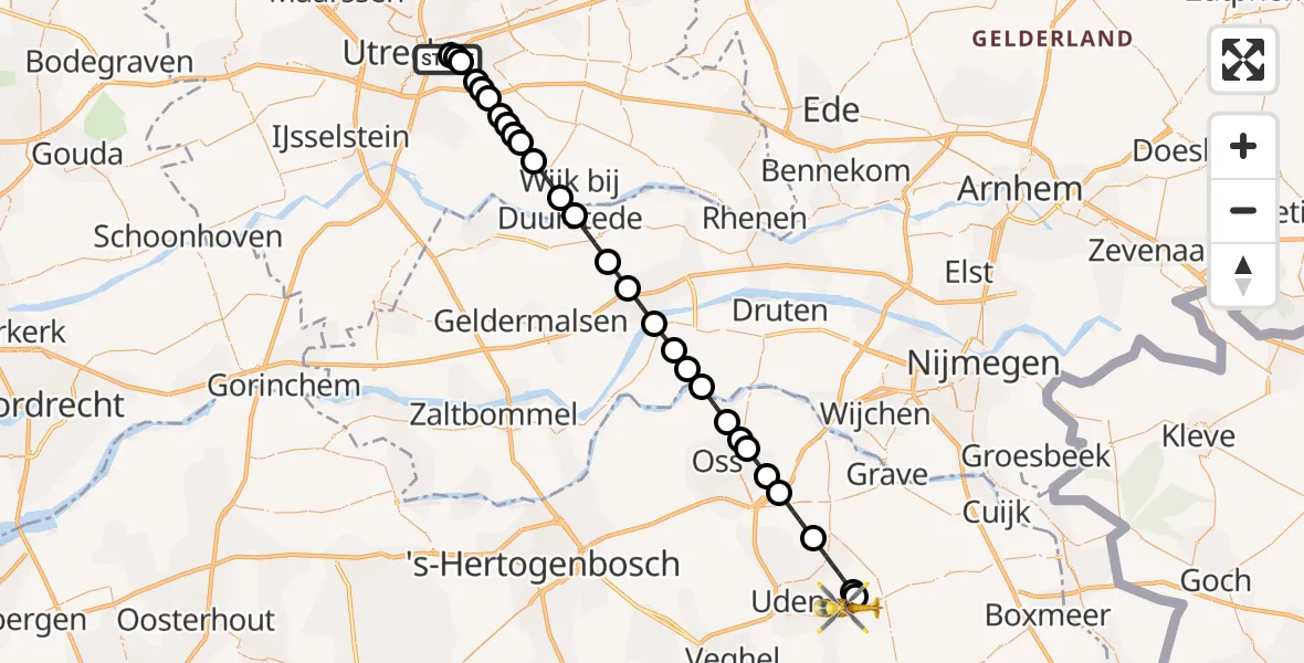 Vluchtroute Traumahelikopter Universitair Medisch Centrum Utrecht - Vliegbasis Volkel, 05 oktober 2026, 03:42