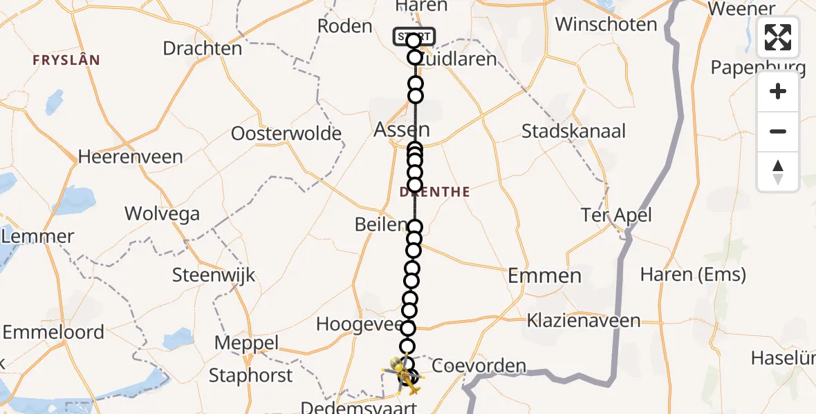 Vluchtroute Traumahelikopter Groningen Airport Eelde - Schuinesloot, 05 oktober 2026, 04:20