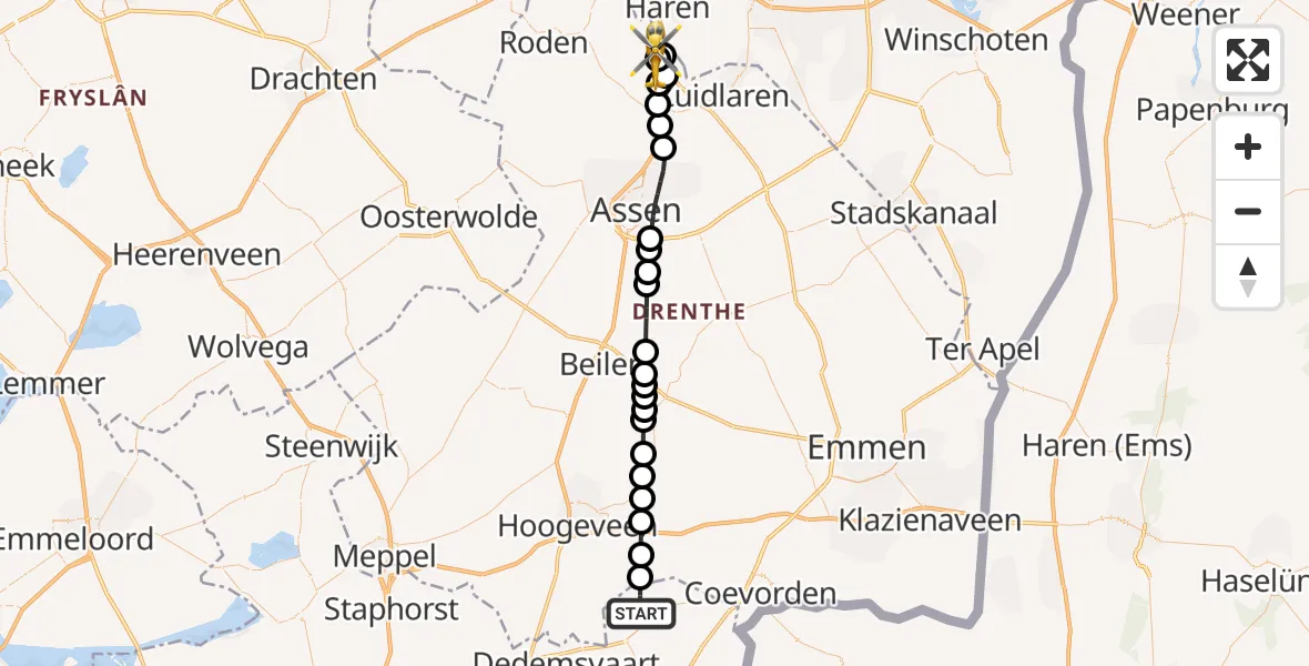 Vluchtroute Traumahelikopter Schuinesloot - Groningen Airport Eelde, 05 oktober 2026, 06:01