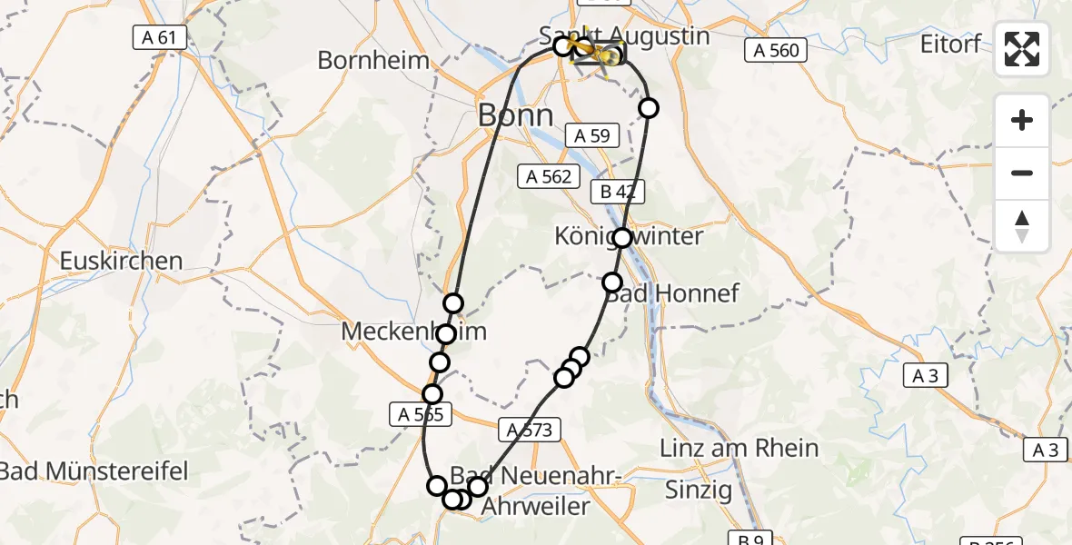 Vluchtroute Traumahelikopter Bonn-Hangelar Flugplatz - Bonn-Hangelar Flugplatz, 05 oktober 2026, 07:59