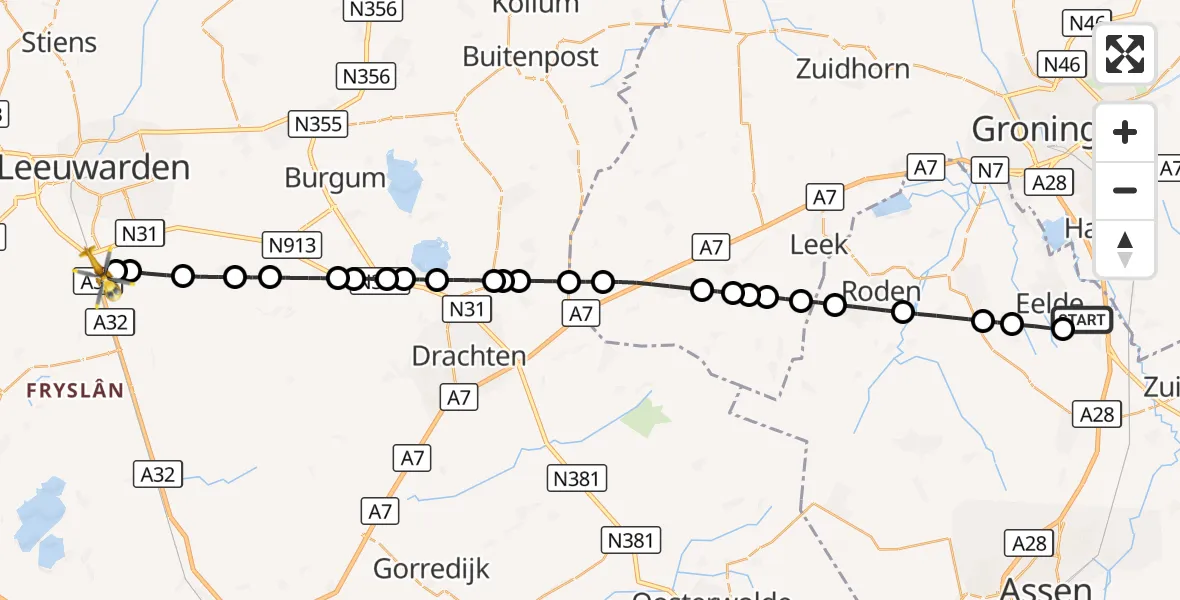 Vluchtroute Traumahelikopter Groningen Airport Eelde - Wirdum, 05 oktober 2026, 08:23