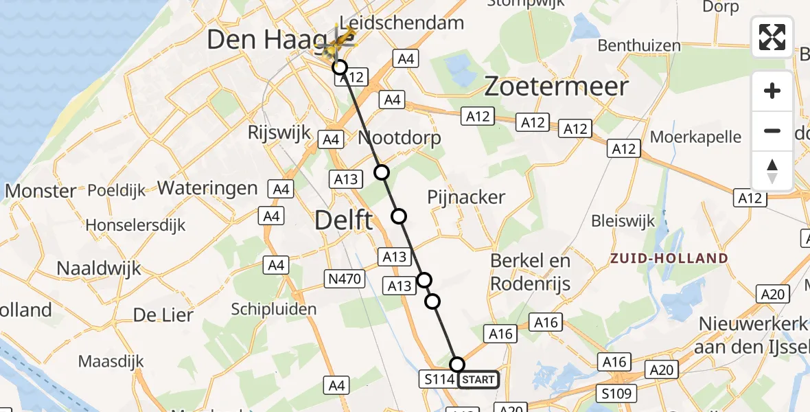 Vluchtroute Traumahelikopter Rotterdam The Hague Airport - Voorburg, 05 oktober 2026, 08:44