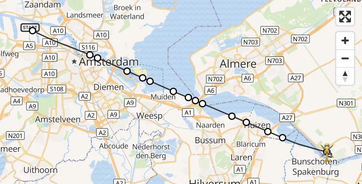 Vluchtroute Traumahelikopter Amsterdam Heliport - Zeewolde, 05 oktober 2026, 08:56