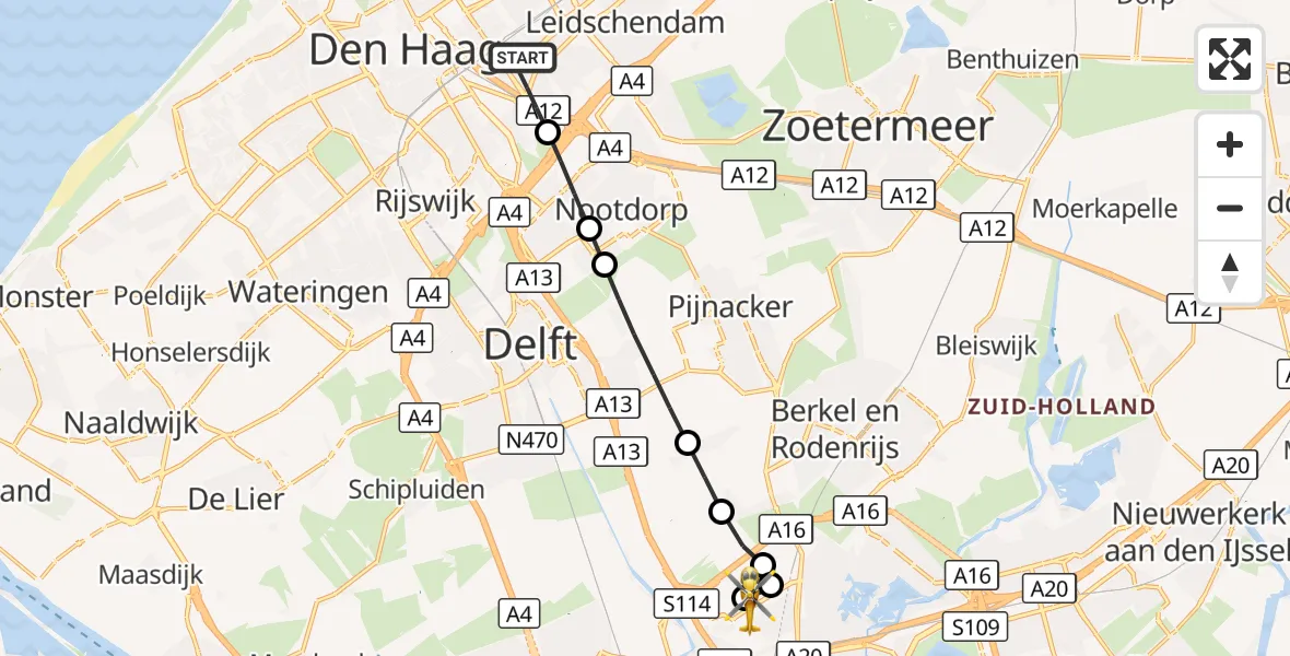 Vluchtroute Traumahelikopter Voorburg - Rotterdam The Hague Airport, 05 oktober 2026, 09:12