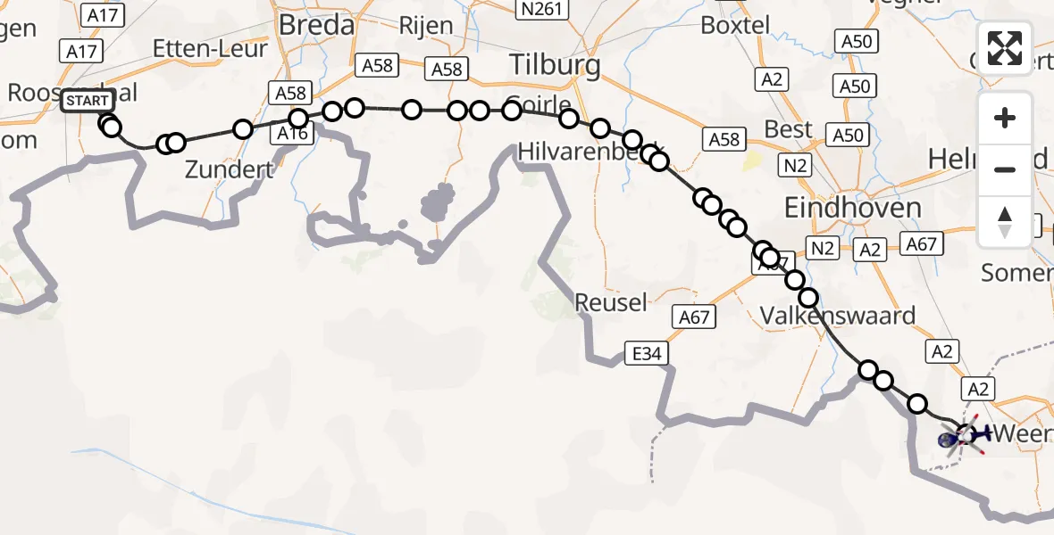 Vluchtroute Politiehelikopter Roosendaal - Weert, 05 oktober 2026, 09:16