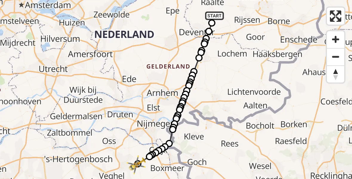 Vluchtroute Traumahelikopter Heeten - Vliegbasis Volkel, 05 oktober 2026, 09:35