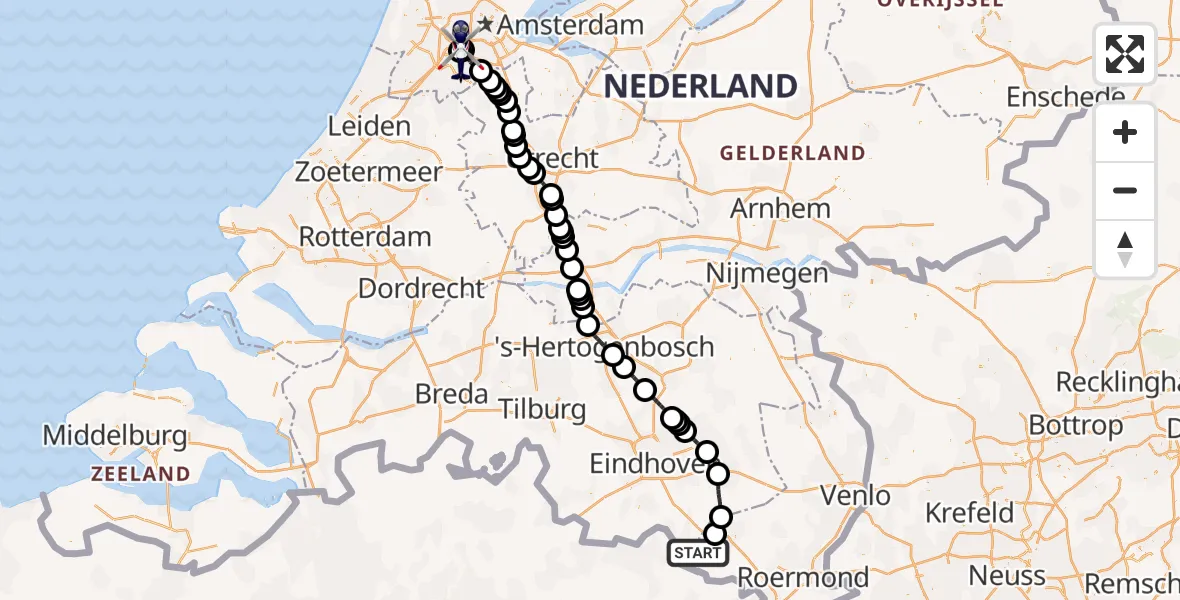 Vluchtroute Politiehelikopter Weert - Amsterdam Vliegveld Schiphol, 05 oktober 2026, 09:43