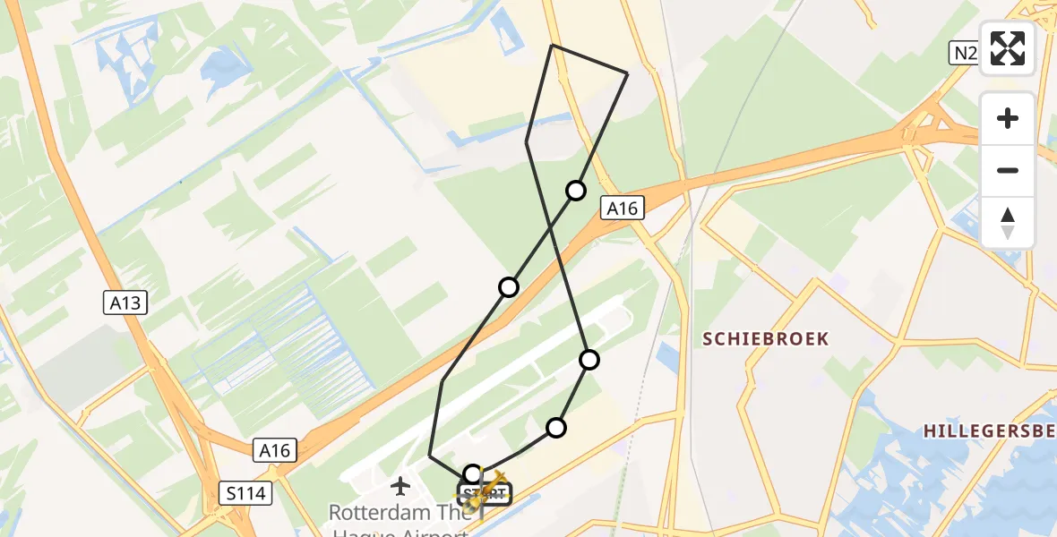 Vluchtroute Traumahelikopter Rotterdam The Hague Airport - Rotterdam The Hague Airport, 05 oktober 2026, 10:02
