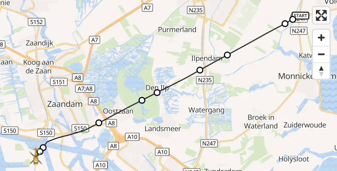 Vluchtroute Traumahelikopter Edam - Amsterdam Heliport, 05 oktober 2026, 10:19