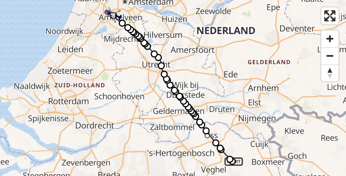 Vluchtroute Politiehelikopter Vliegbasis Volkel - Amsterdam Vliegveld Schiphol, 05 oktober 2026, 10:51