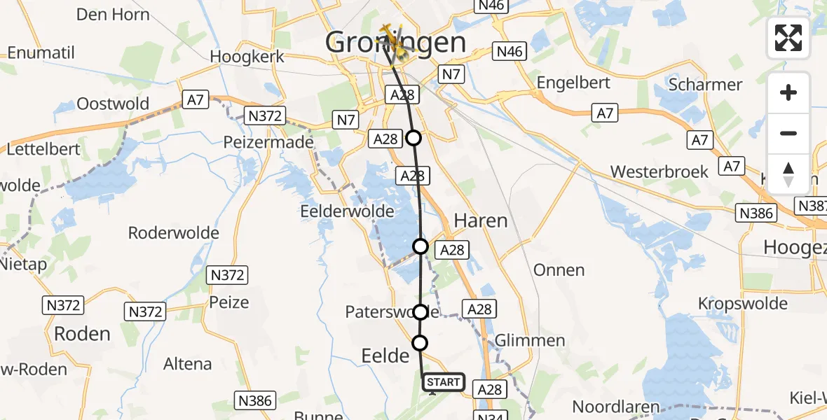 Vluchtroute Traumahelikopter Groningen Airport Eelde - Groningen, 05 oktober 2026, 11:38
