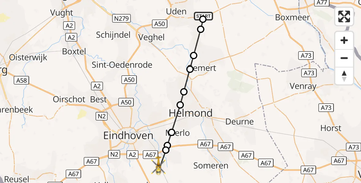 Vluchtroute Traumahelikopter Vliegbasis Volkel - Heeze, 05 oktober 2026, 11:38