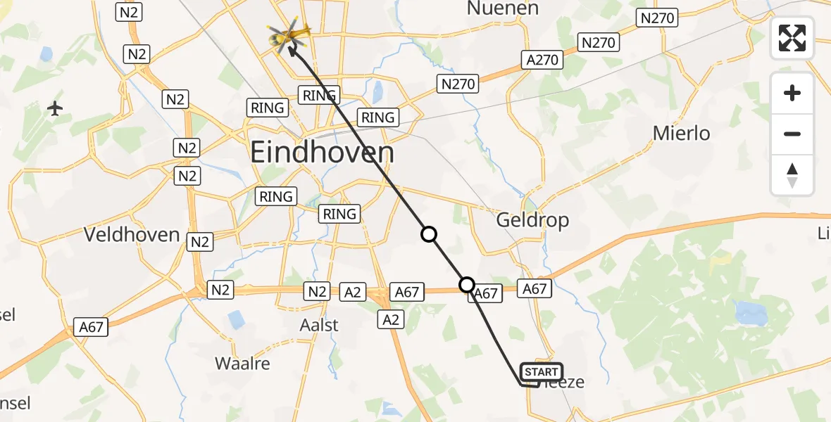 Vluchtroute Traumahelikopter Heeze - Eindhoven, 05 oktober 2026, 12:09