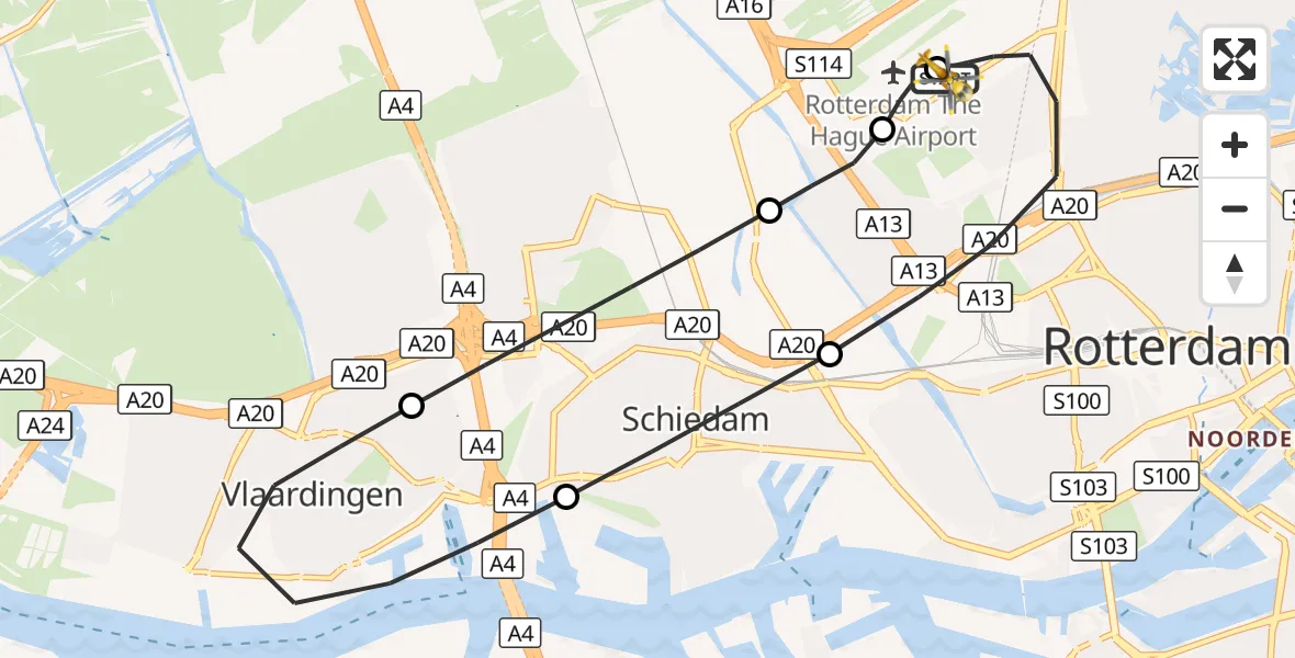 Vluchtroute Traumahelikopter Rotterdam The Hague Airport - Rotterdam The Hague Airport, 05 oktober 2026, 12:16