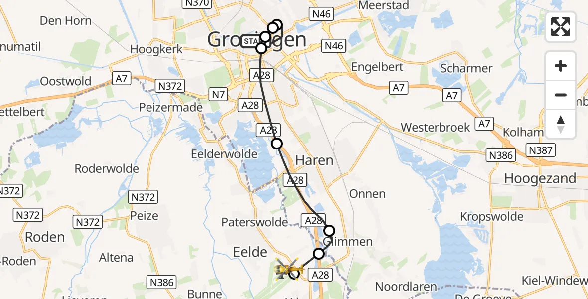 Vluchtroute Traumahelikopter Groningen - Groningen Airport Eelde, 05 oktober 2026, 12:18