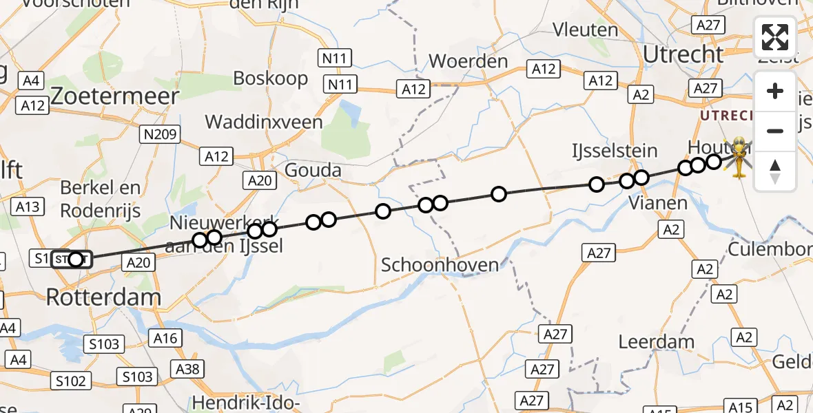 Vluchtroute Traumahelikopter Rotterdam The Hague Airport - Houten, 05 oktober 2026, 12:29