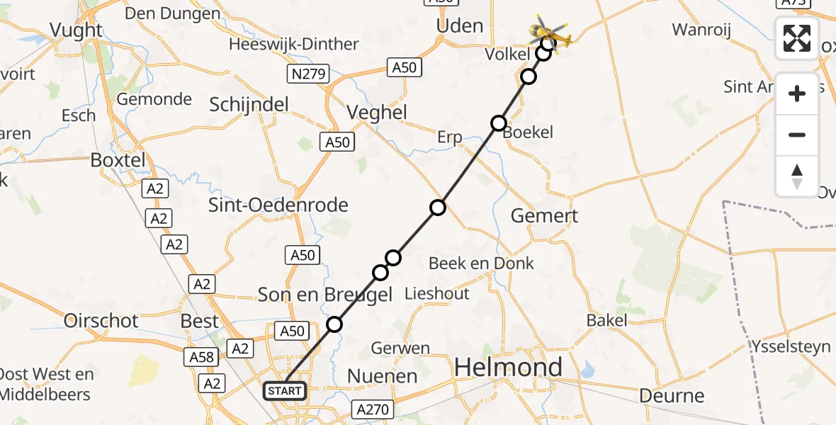 Vluchtroute Traumahelikopter Eindhoven - Vliegbasis Volkel, 05 oktober 2026, 12:42