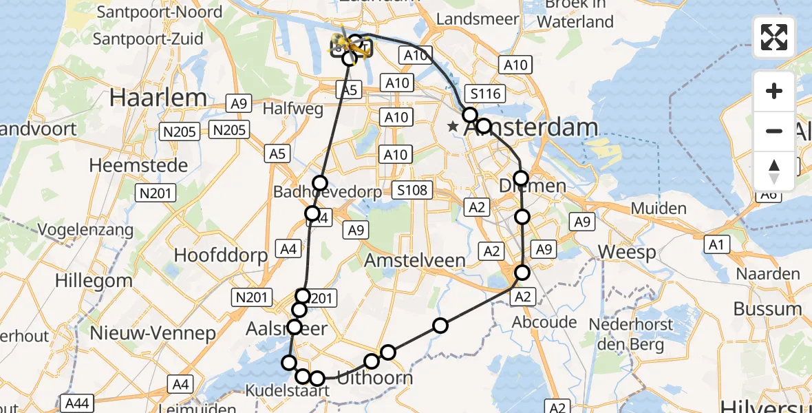 Vluchtroute Traumahelikopter Amsterdam Heliport - Amsterdam Heliport, 05 oktober 2026, 13:06