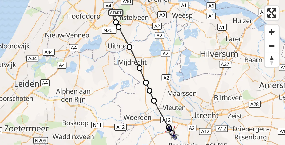 Vluchtroute Politiehelikopter Amsterdam Vliegveld Schiphol - IJsselstein, 05 oktober 2026, 13:53