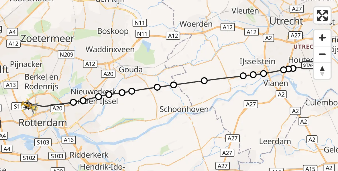 Vluchtroute Traumahelikopter Houten - Rotterdam The Hague Airport, 05 oktober 2026, 13:55
