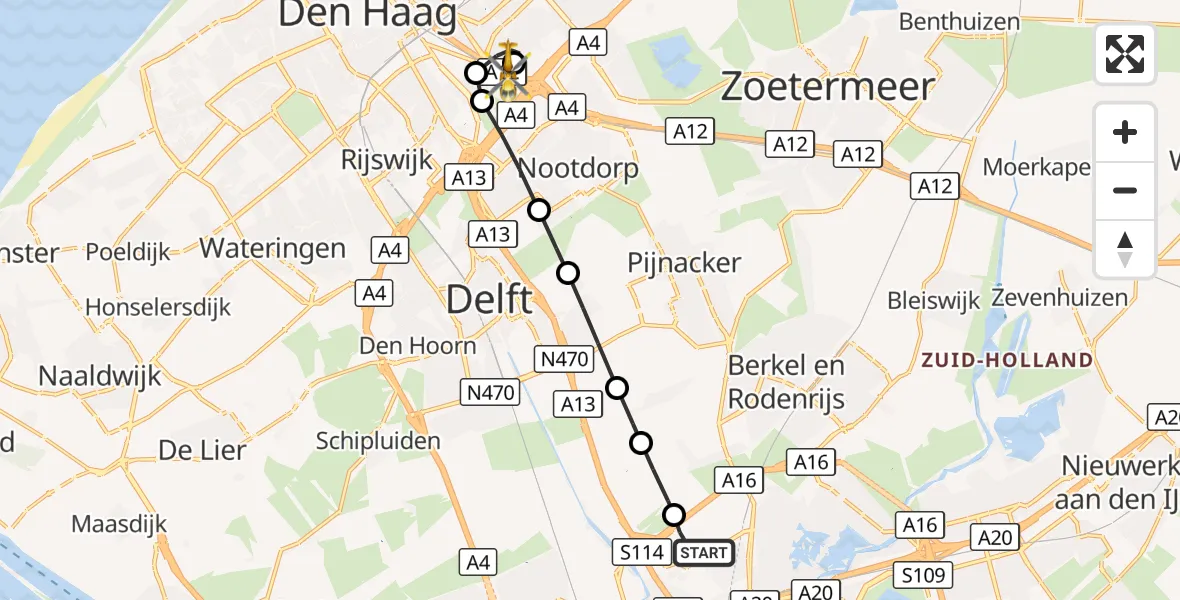 Vluchtroute Traumahelikopter Rotterdam The Hague Airport - 's-Gravenhage, 05 oktober 2026, 14:29