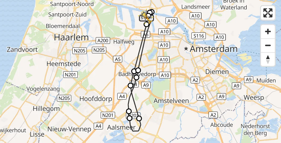 Vluchtroute Traumahelikopter Amsterdam Heliport - Amsterdam Heliport, 05 oktober 2026, 14:35
