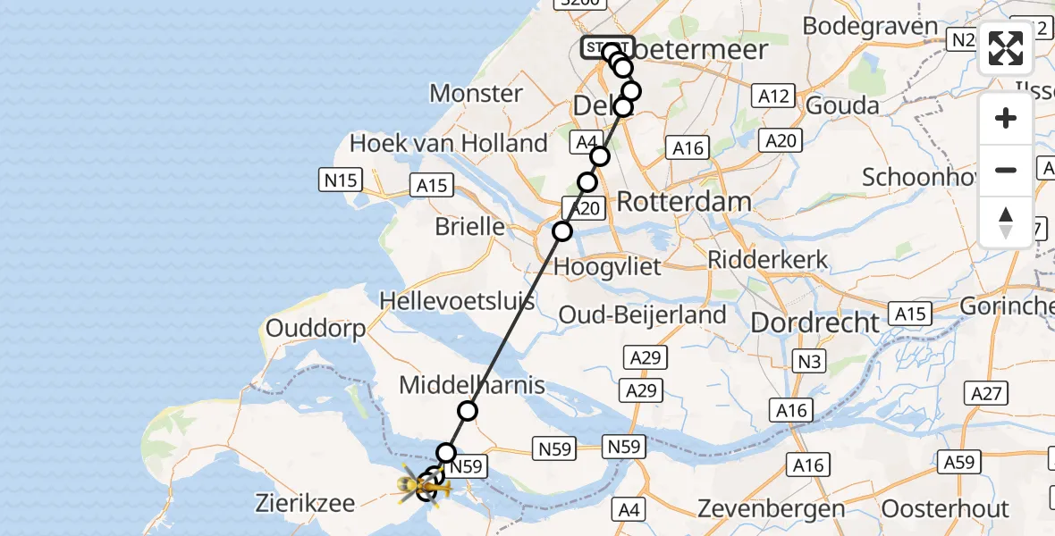 Vluchtroute Traumahelikopter 's-Gravenhage - Zijpe, 05 oktober 2026, 14:56
